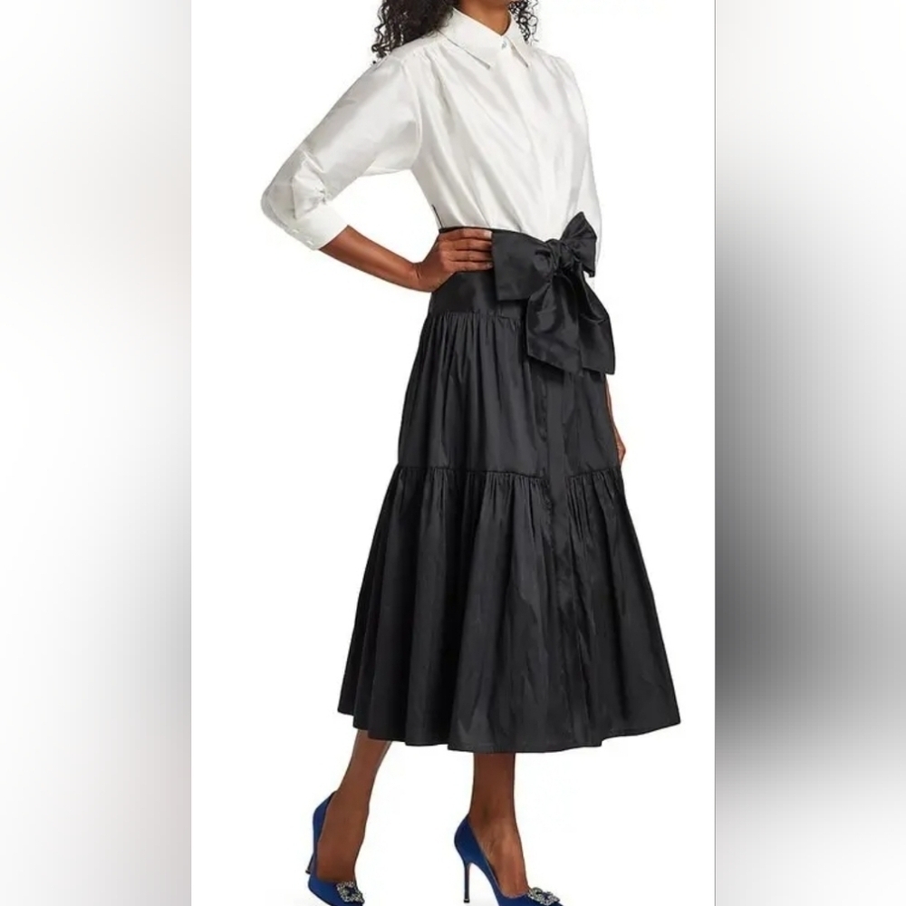 Rickie Freeman Fot Teri Jon Two Tone Bow Shirt Dress - Picture 2 of 11